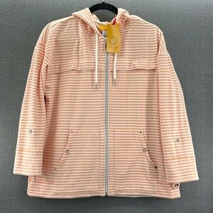 Ruby Rd. Women’s Peach/White Striped Full Zip Hooded Soft Jacket Loose Fit M‎